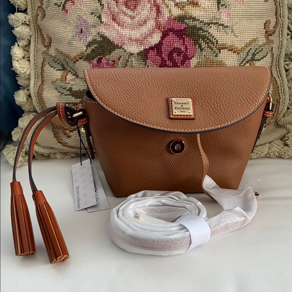 NWT - Small Dooney & Bourke Caramel Crossbody Saddle Bag with Tassels